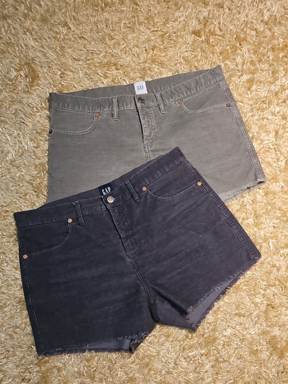 GAP Women's Corduroy Shorts Duo in Olive Green and Charcoal